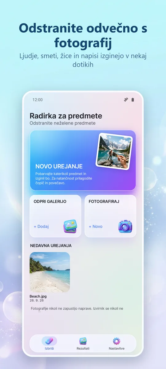 Brisalec predmetov: Odstrani: glavni zaslon