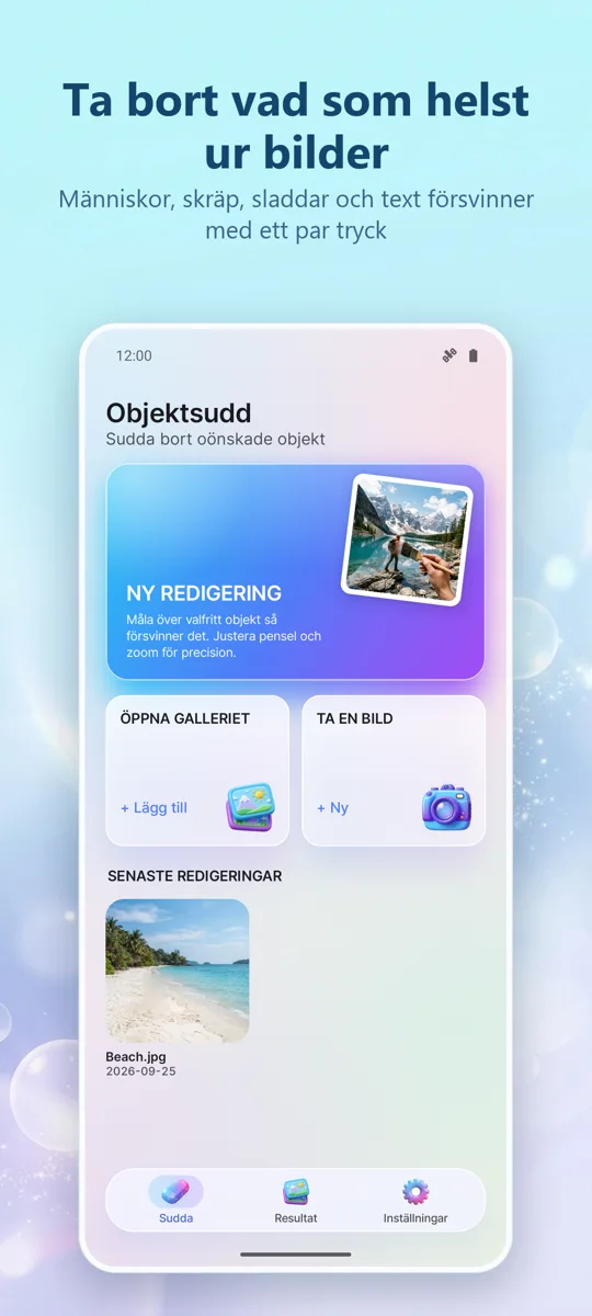 Object Eraser: Ta bort objekt: huvudskärm