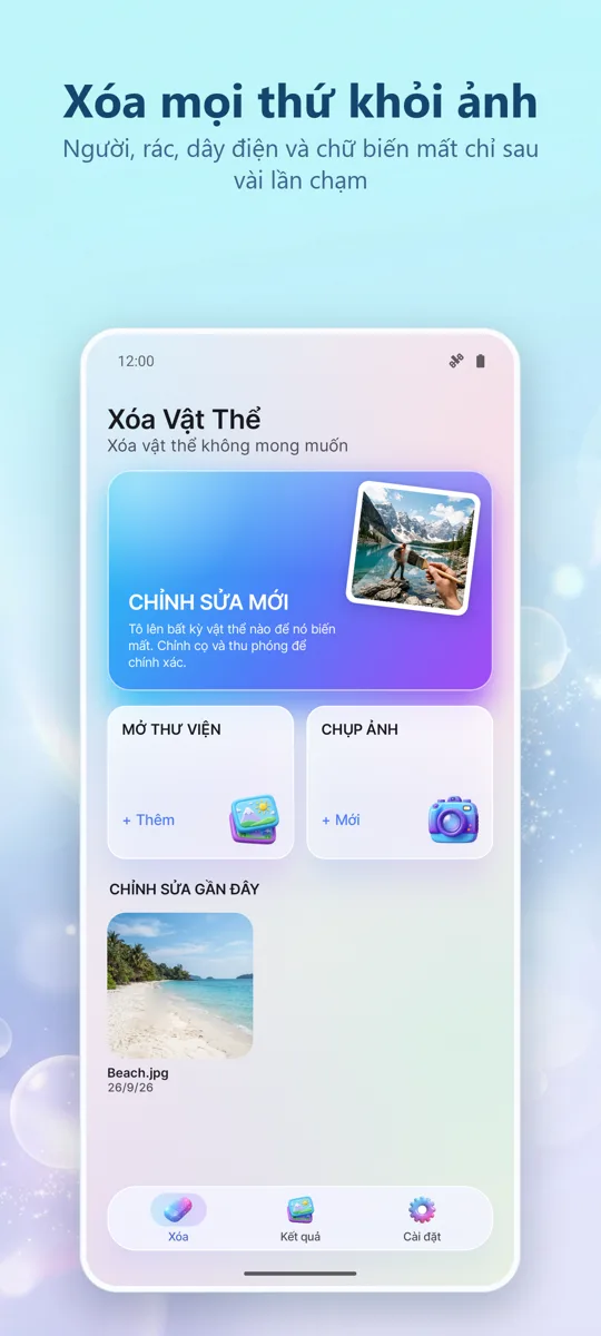 Xóa Vật Thể: Gỡ Bỏ Mục: màn hình chính