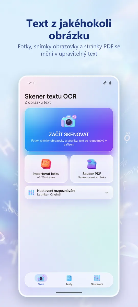 OCR Skener: Obrázek na text: hlavní obrazovka