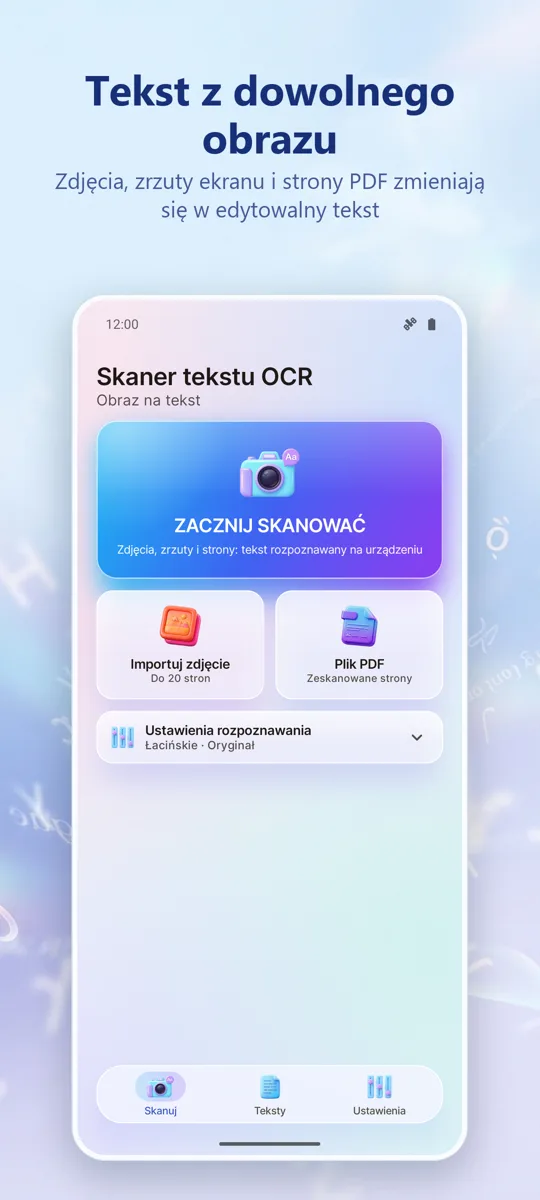 Skaner OCR: Obraz na tekst: ekran główny