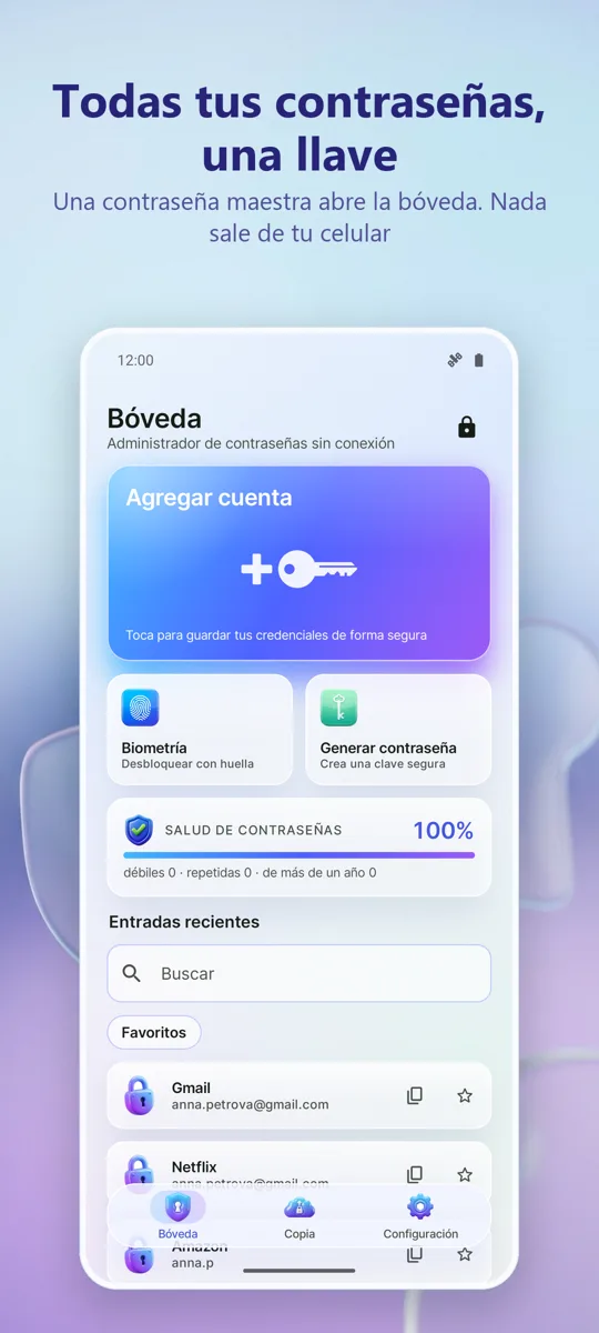 Gestor de Contraseñas: Bóveda: pantalla principal