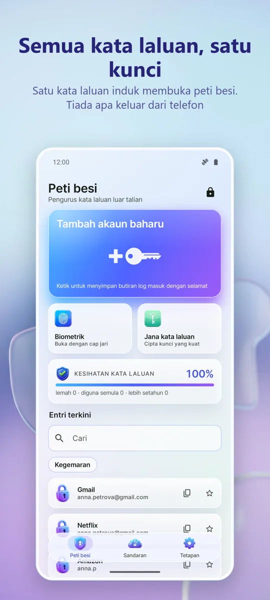 Pengurus Kata Laluan: skrin utama