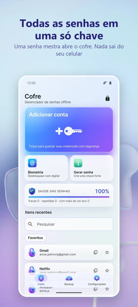 Gerenciador de Senhas: Cofre: tela principal
