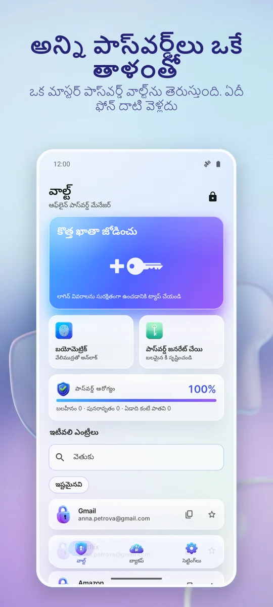 పాస్‌వర్డ్ మేనేజర్: వాల్ట్: ప్రధాన స్క్రీన్