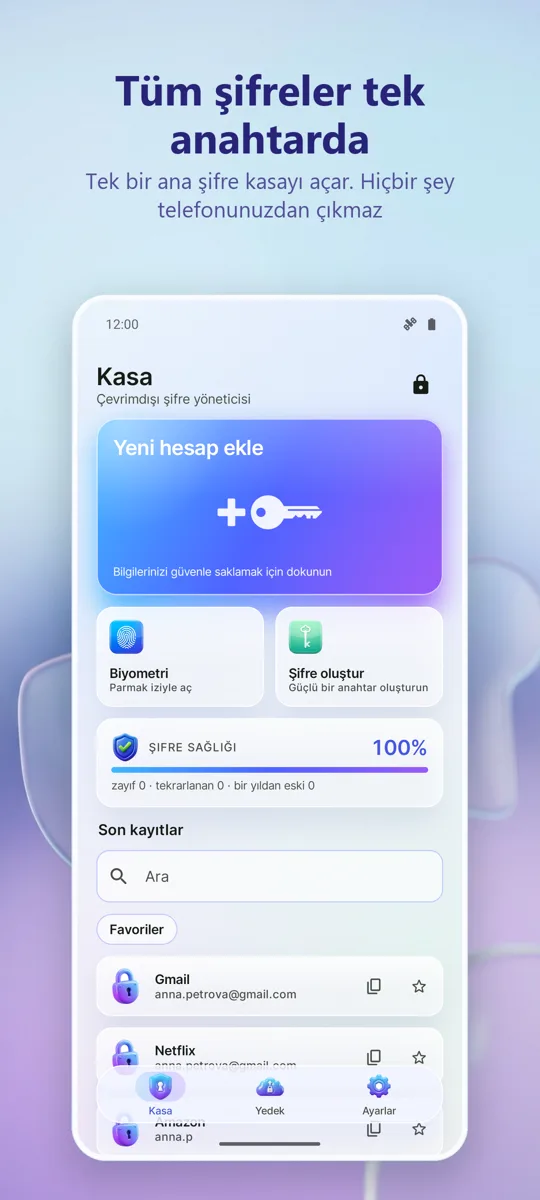 Şifre Yöneticisi: Kasa: ana ekran