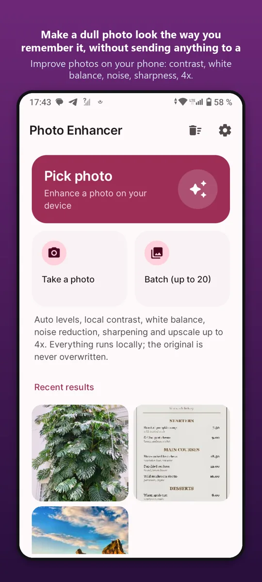 Photo Enhancer: Fix Photos — main screen