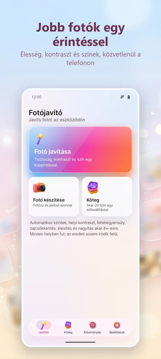 Fotójavító: Képek javítása: főképernyő