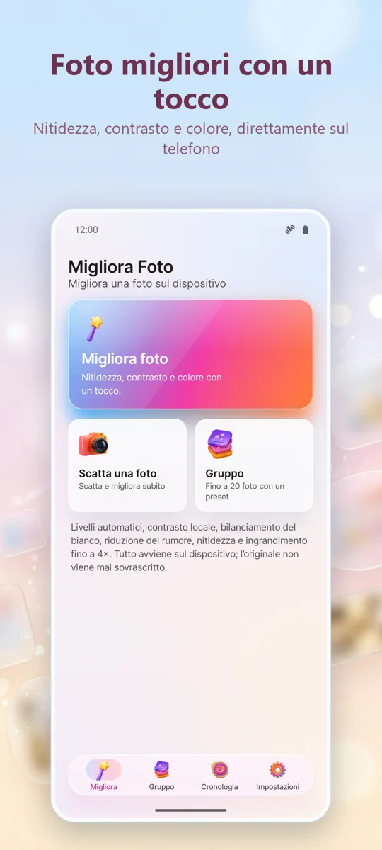 Migliora Foto: Correggi: schermata principale