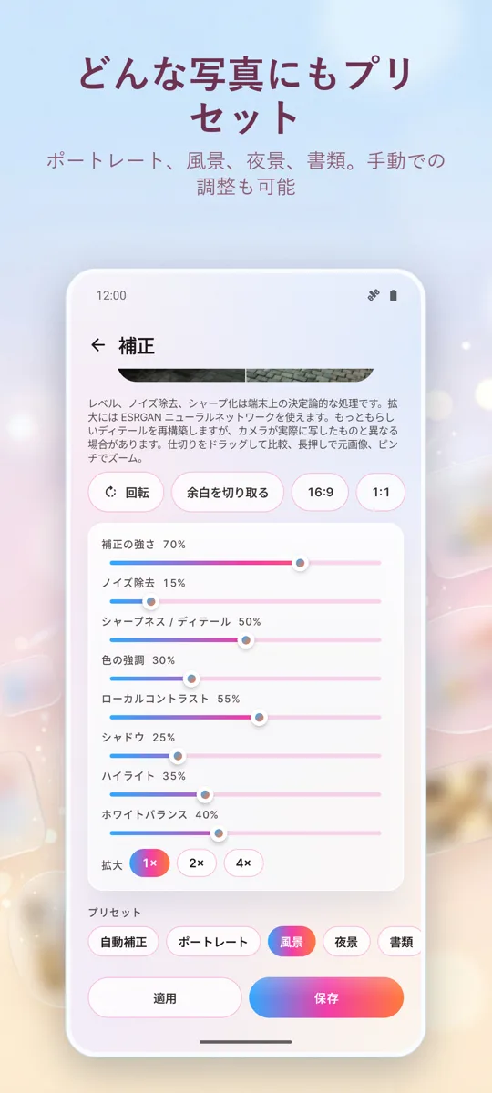 写真補正：写真の修正: 