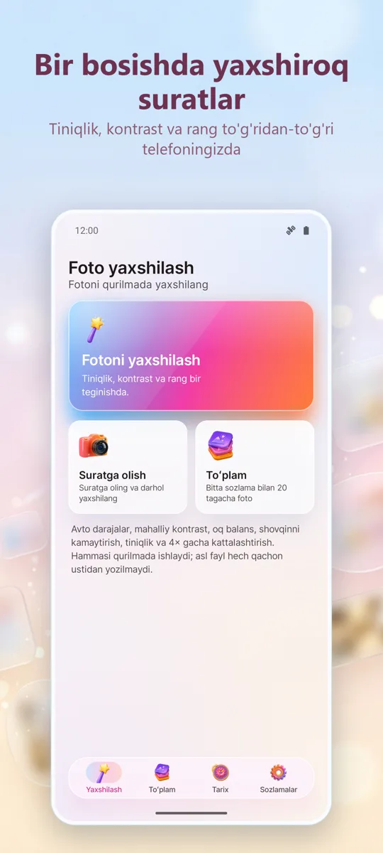 Foto yaxshilagich: asosiy ekran