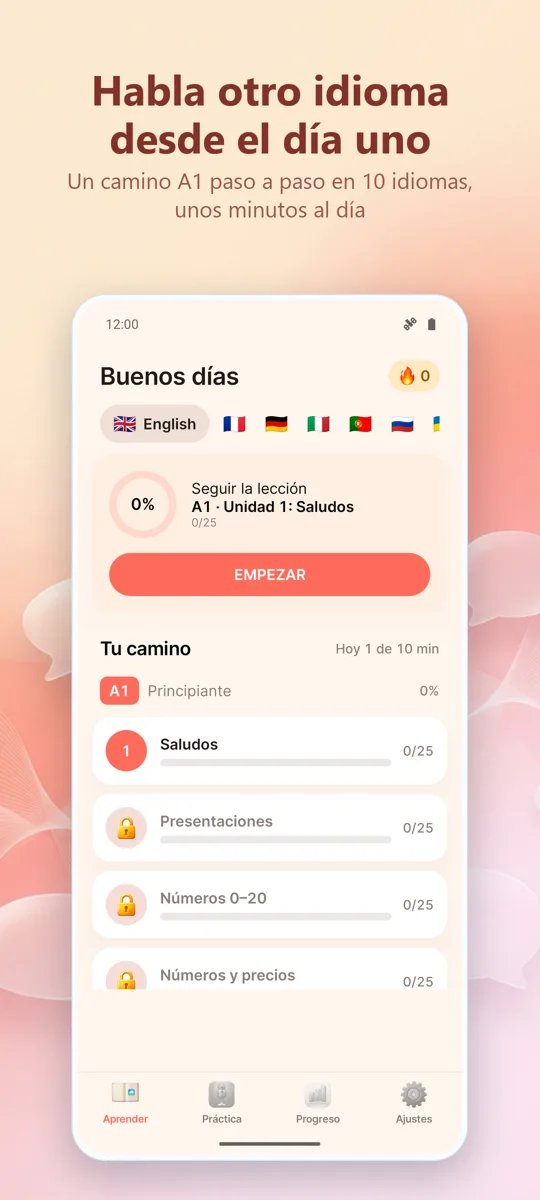 Entrenador de Pronunciación: pantalla principal