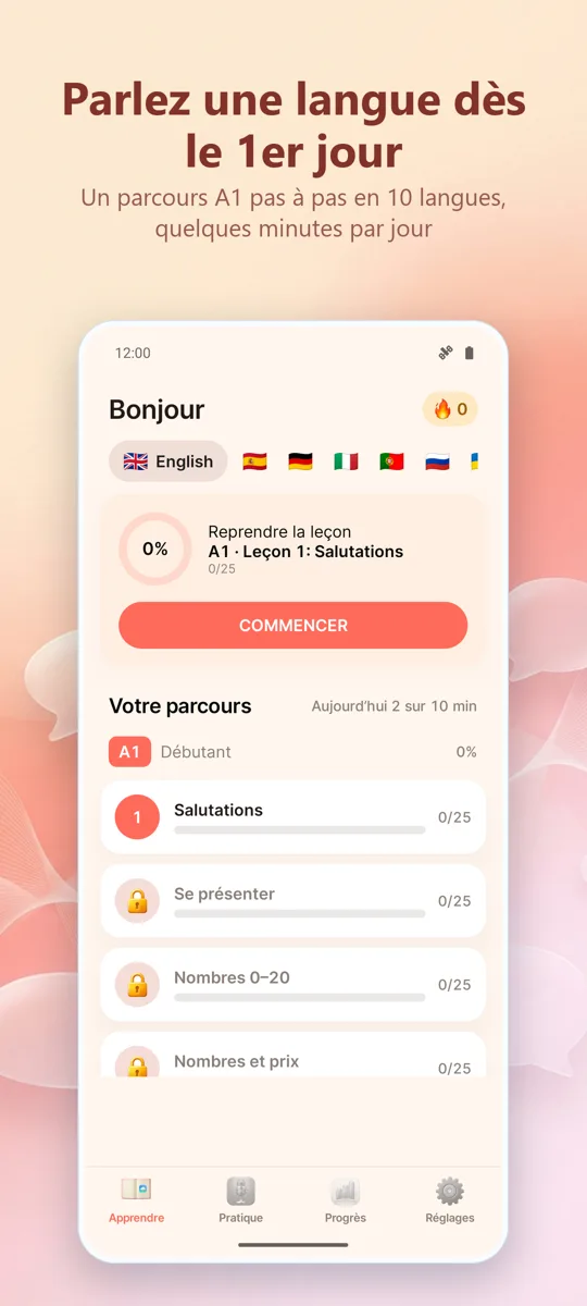 Pronunciation Coach: écran principal