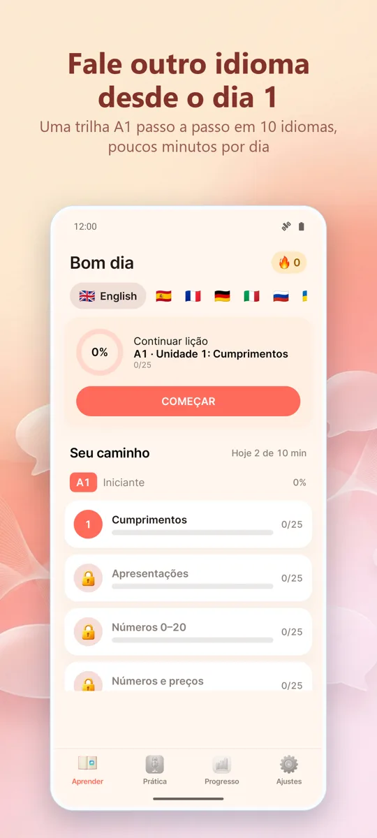 Treinador de Pronúncia: tela principal