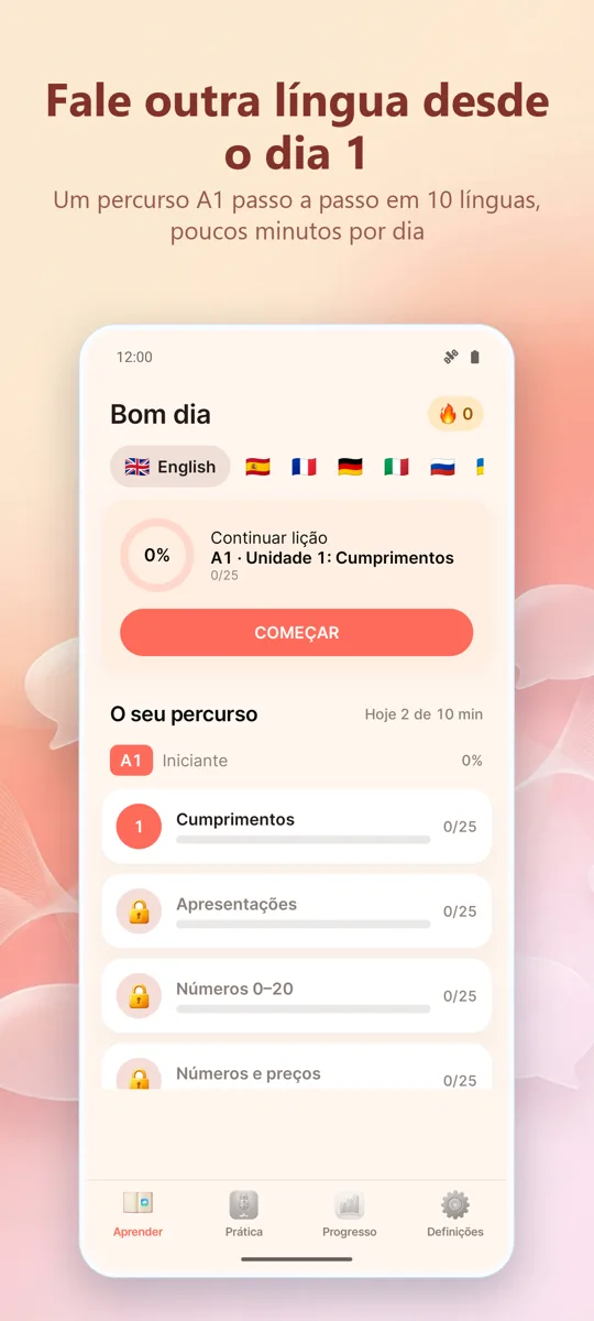 Pronunciation Coach: ecrã principal