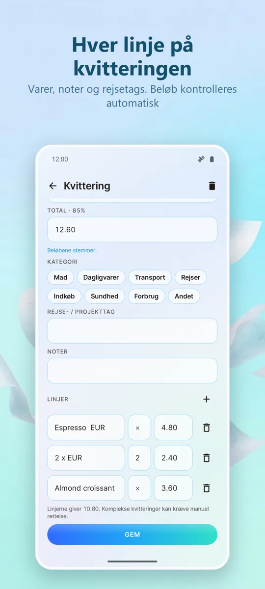 Kvitteringsscanner: Udgifter: 