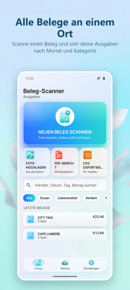 Beleg-Scanner: Ausgaben: Hauptbildschirm