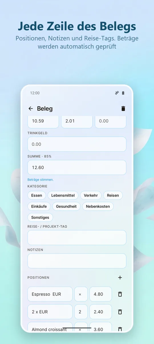 Beleg-Scanner: Ausgaben: Screenshot 3