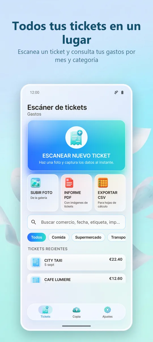 Escáner de Recibos: Gastos: pantalla principal