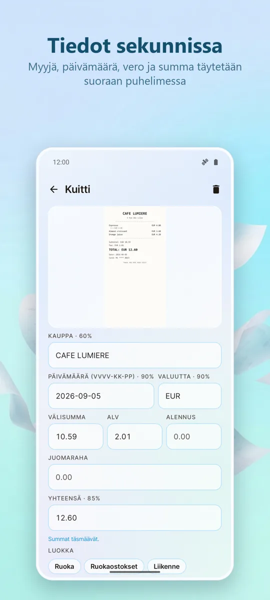 Kuittiskanneri: Kulut: 
