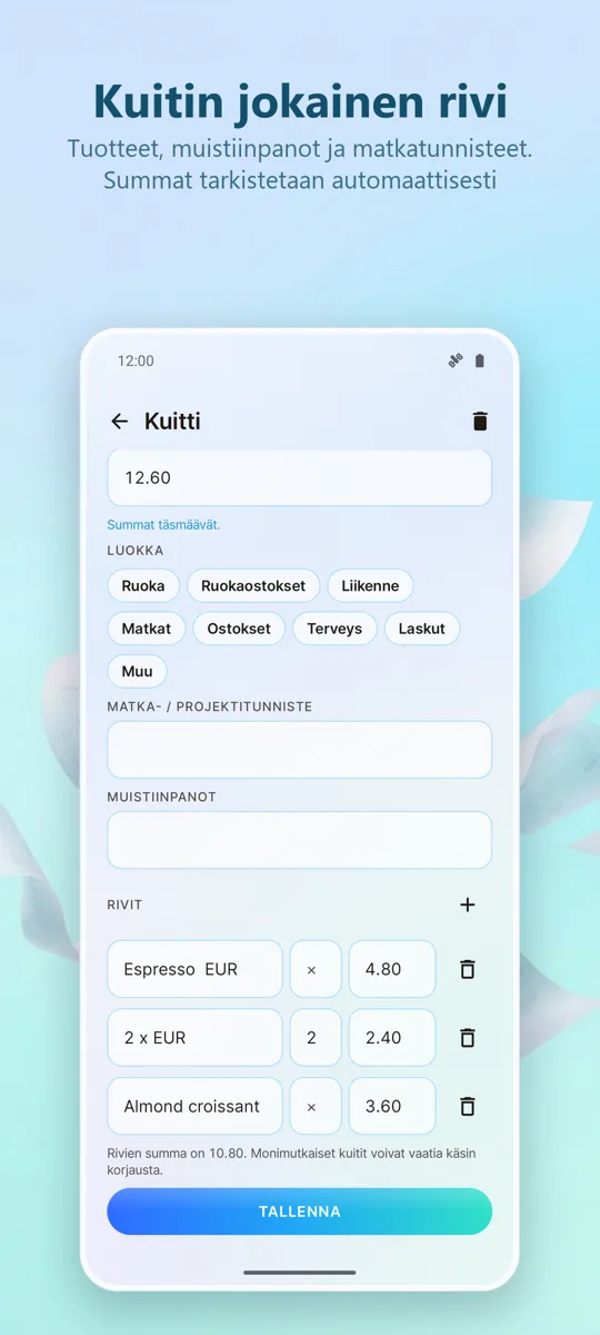 Kuittiskanneri: Kulut: 