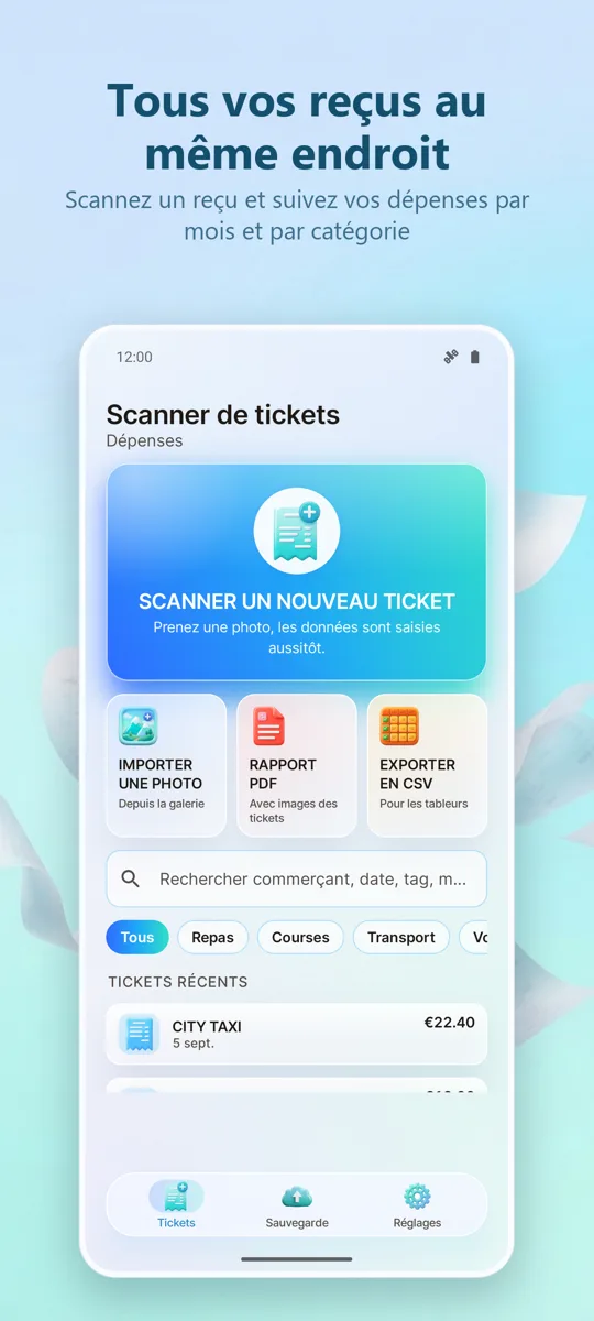 Scanner de Reçus: Dépenses: écran principal