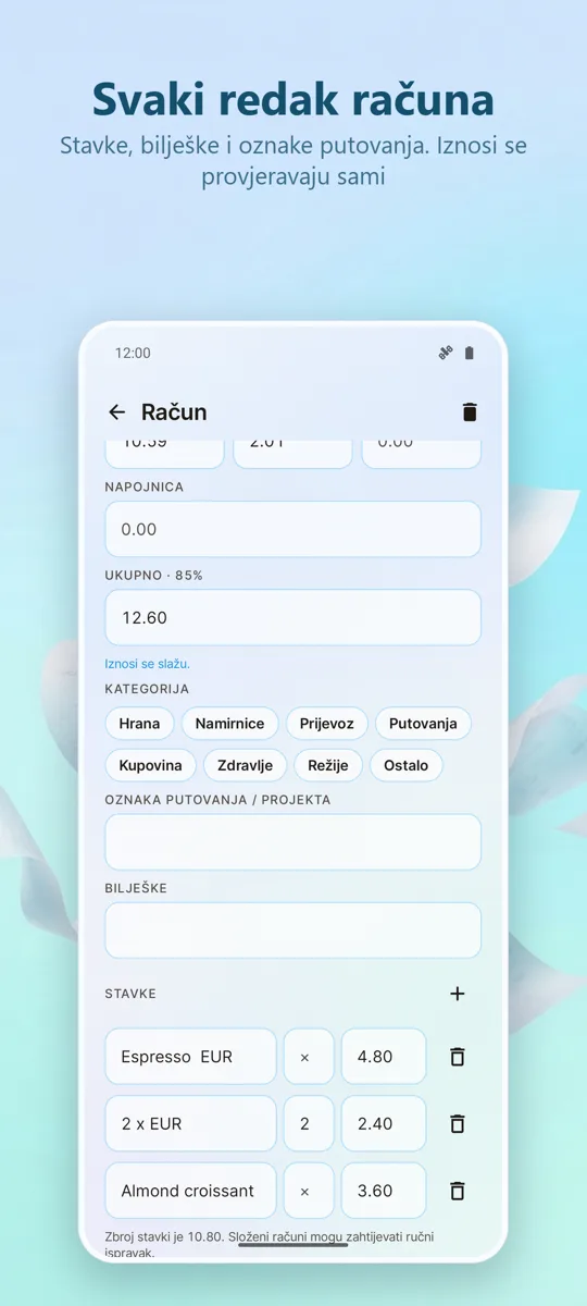 Skener računa: Troškovi: snimka zaslona 3