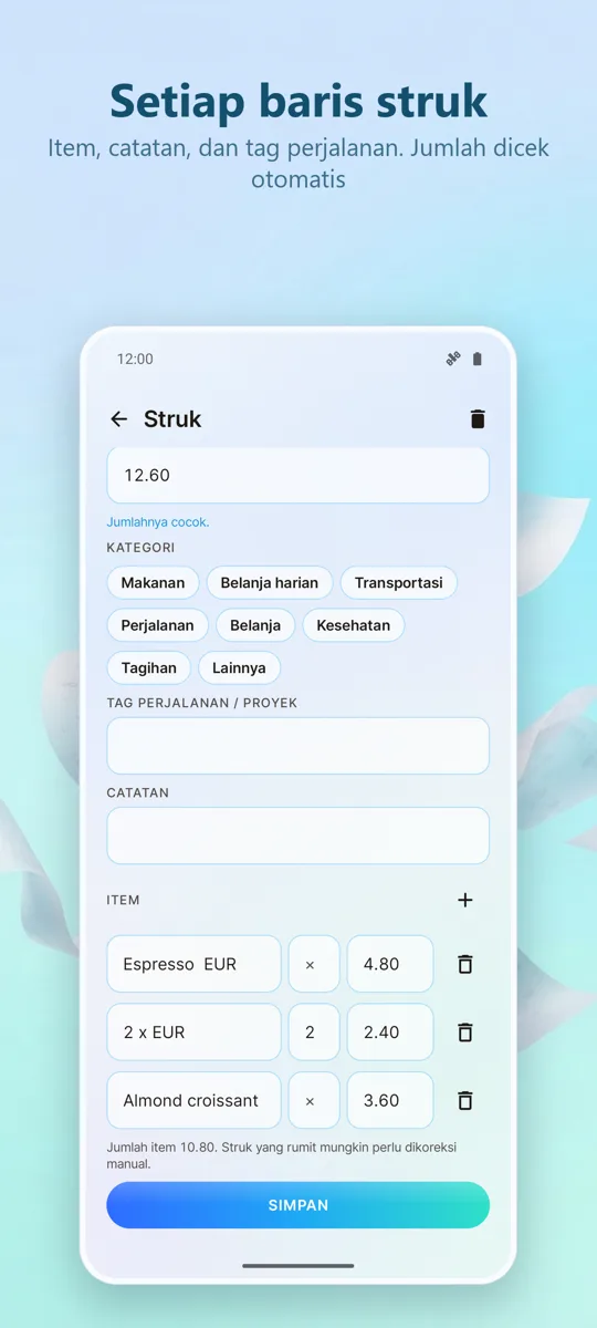Pemindai Struk: Pengeluaran: 