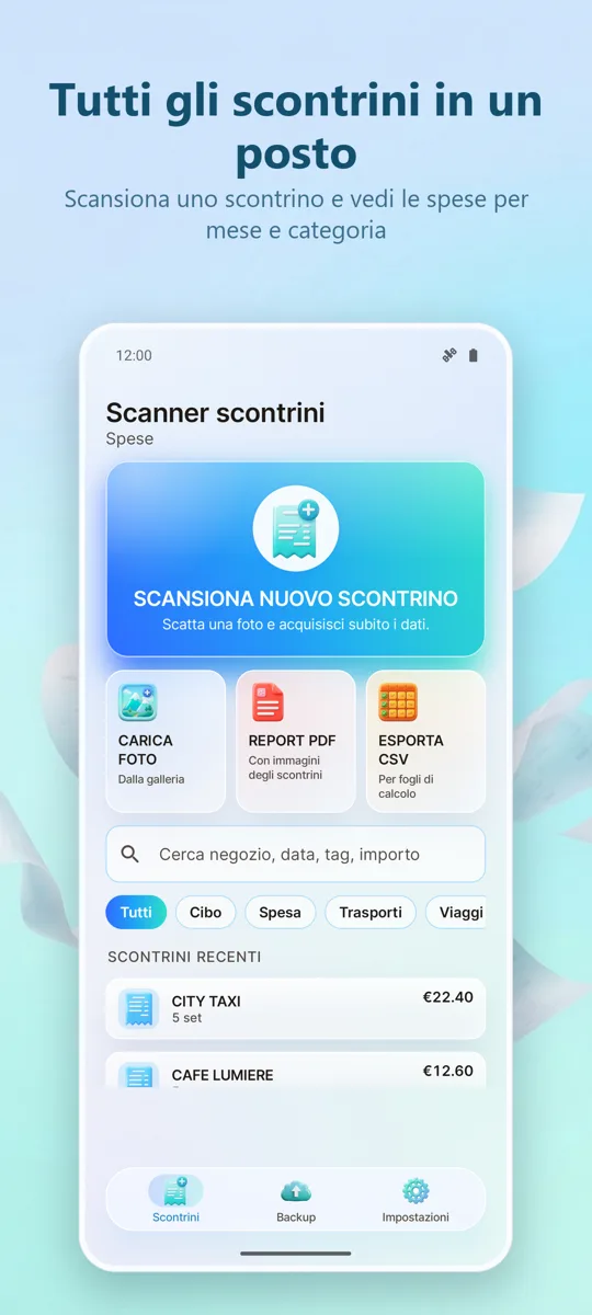 Scanner Scontrini: Spese: schermata principale