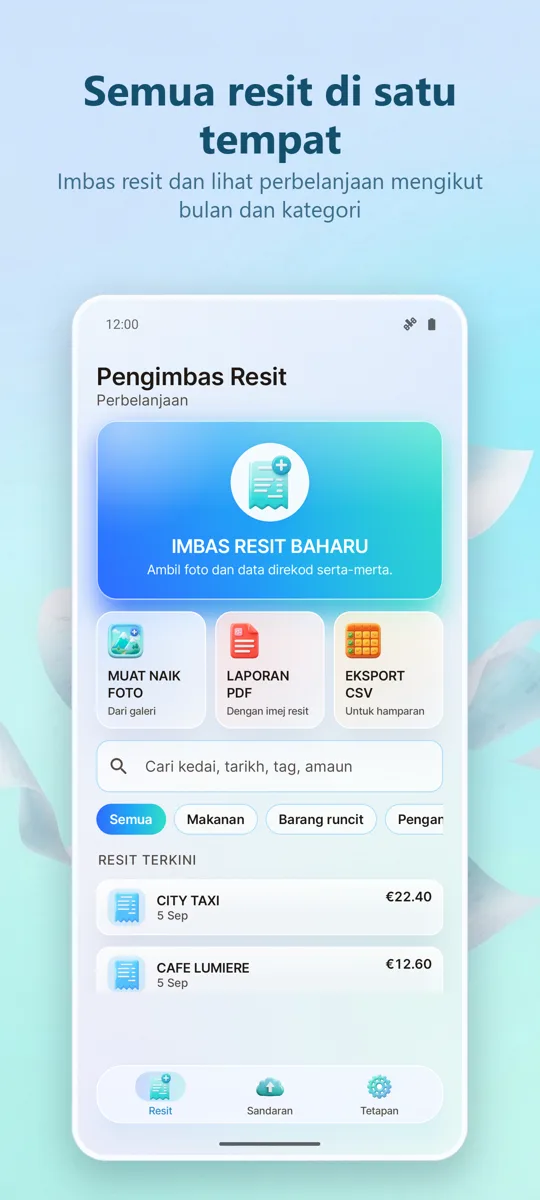 Pengimbas Resit: Perbelanjaan: skrin utama