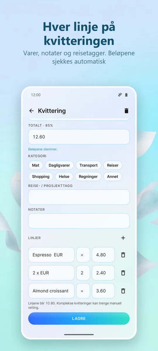 Kvitteringsskanner: Utgifter: 