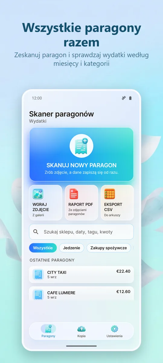 Skaner Paragonów: Wydatki: ekran główny
