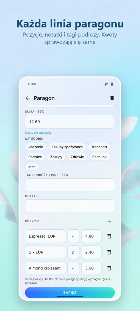Skaner Paragonów: Wydatki: 
