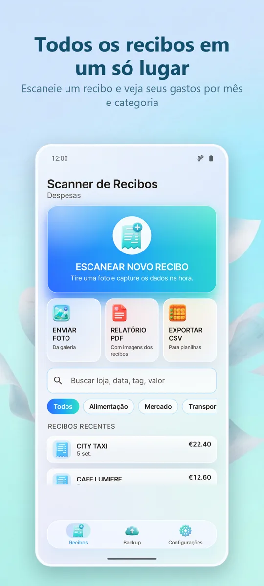 Leitor de Recibos: Despesas: tela principal
