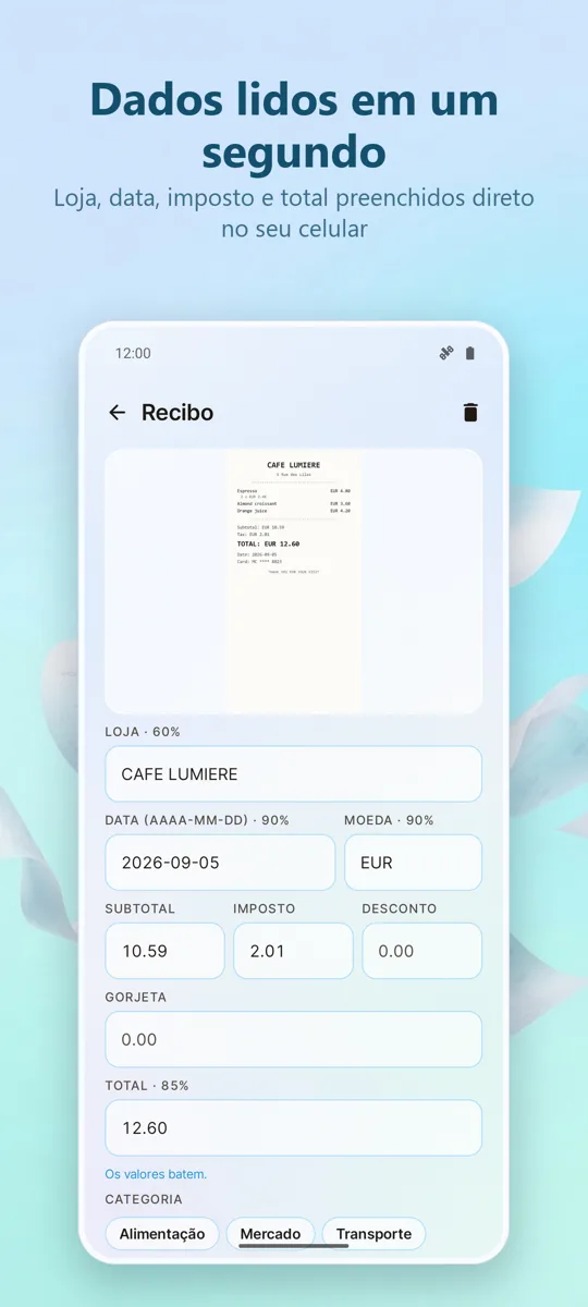 Leitor de Recibos: Despesas: captura de tela 2