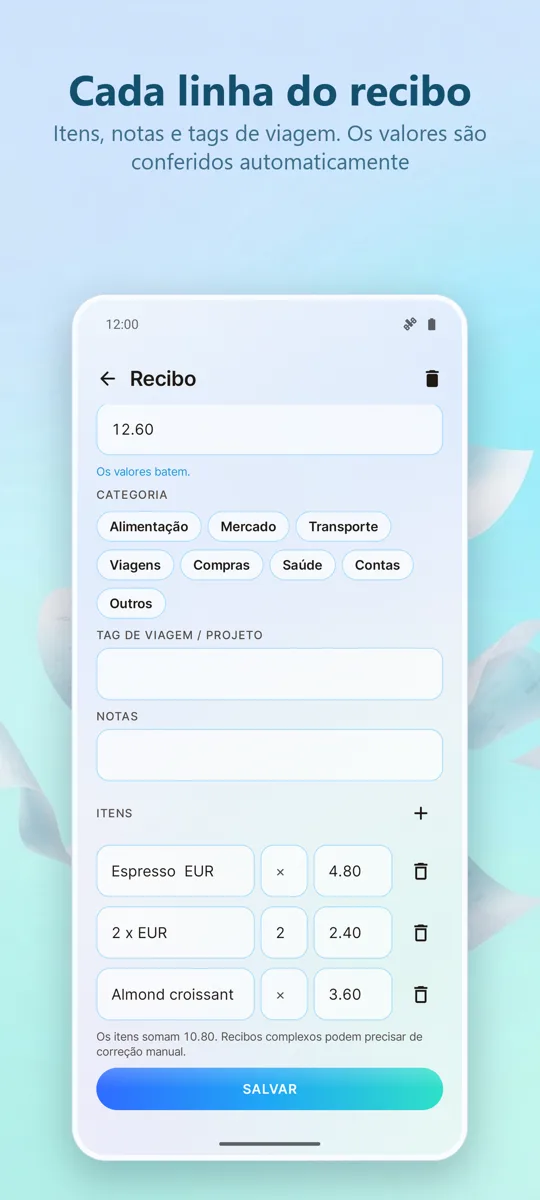 Leitor de Recibos: Despesas: captura de tela 3