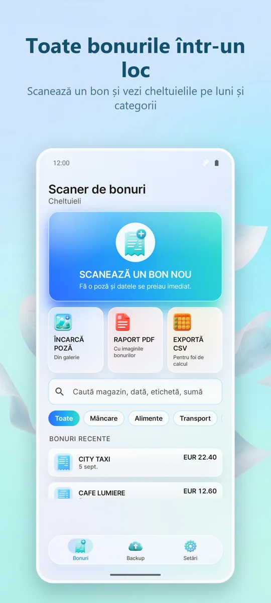 Scaner Chitanțe: Cheltuieli: ecranul principal