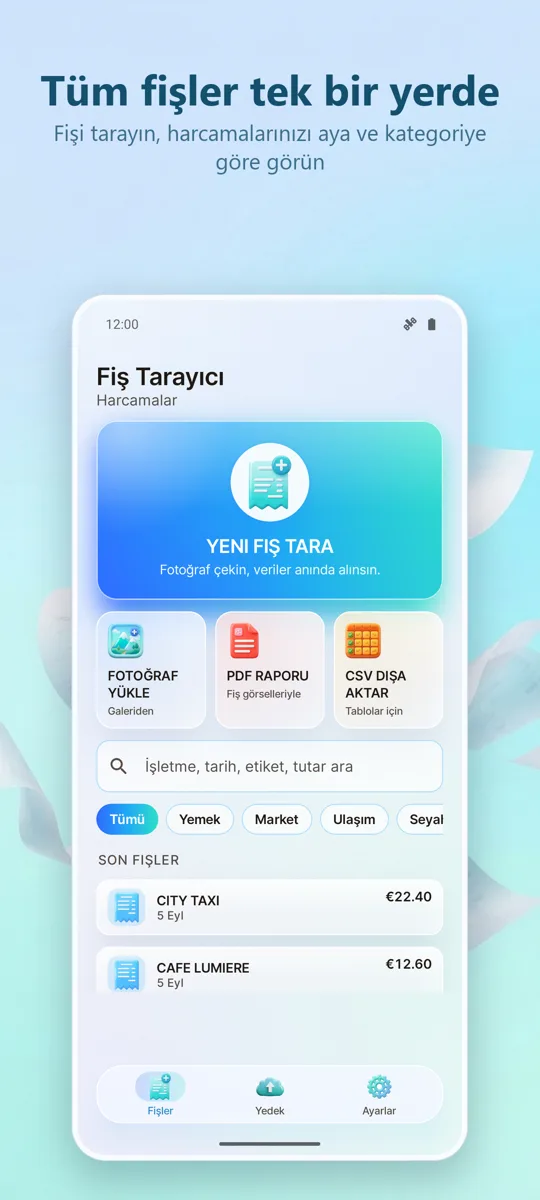 Fatura Tarayıcı: Giderler: ana ekran