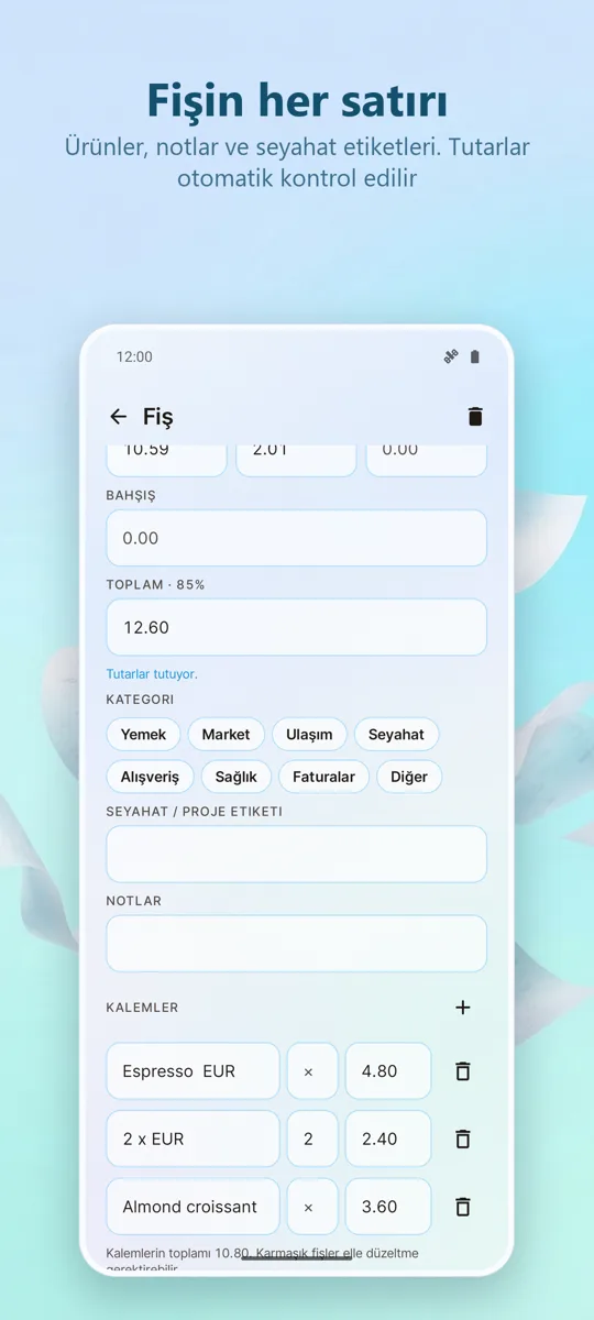 Fatura Tarayıcı: Giderler: 