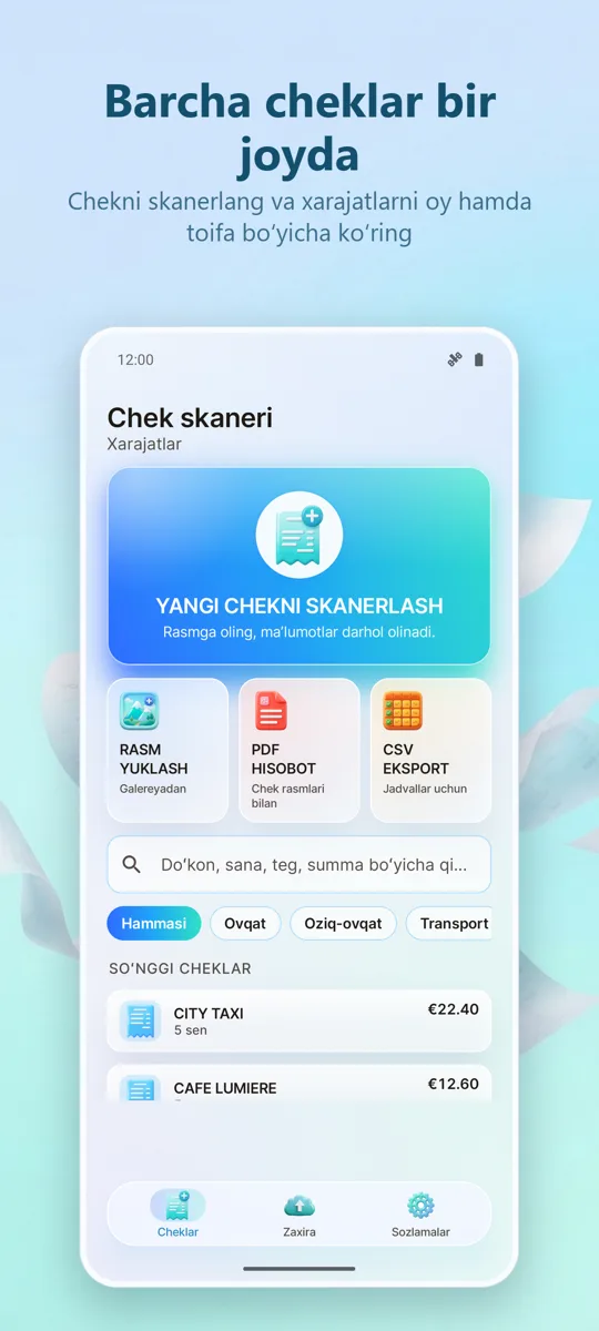 Chek skaneri: Xarajatlar: asosiy ekran