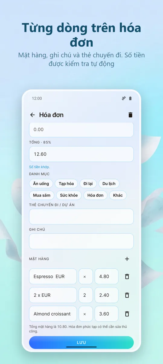 Quét Hóa Đơn: Chi Phí: ảnh chụp màn hình 3