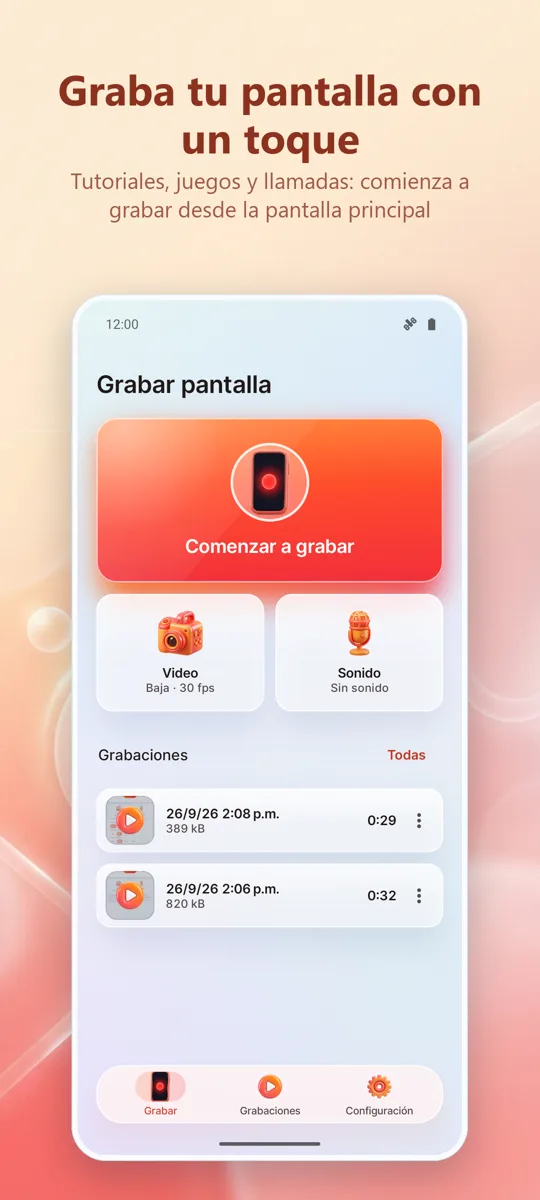 Grabador Pantalla: HD Video: pantalla principal