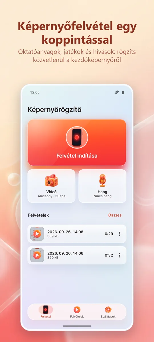 Képernyőfelvevő: HD Felvétel: főképernyő
