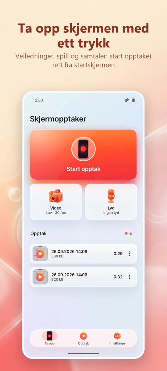 Skjermopptaker: HD Opptak: hovedskjerm