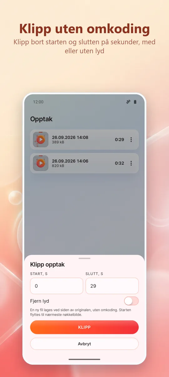 Skjermopptaker: HD Opptak: 