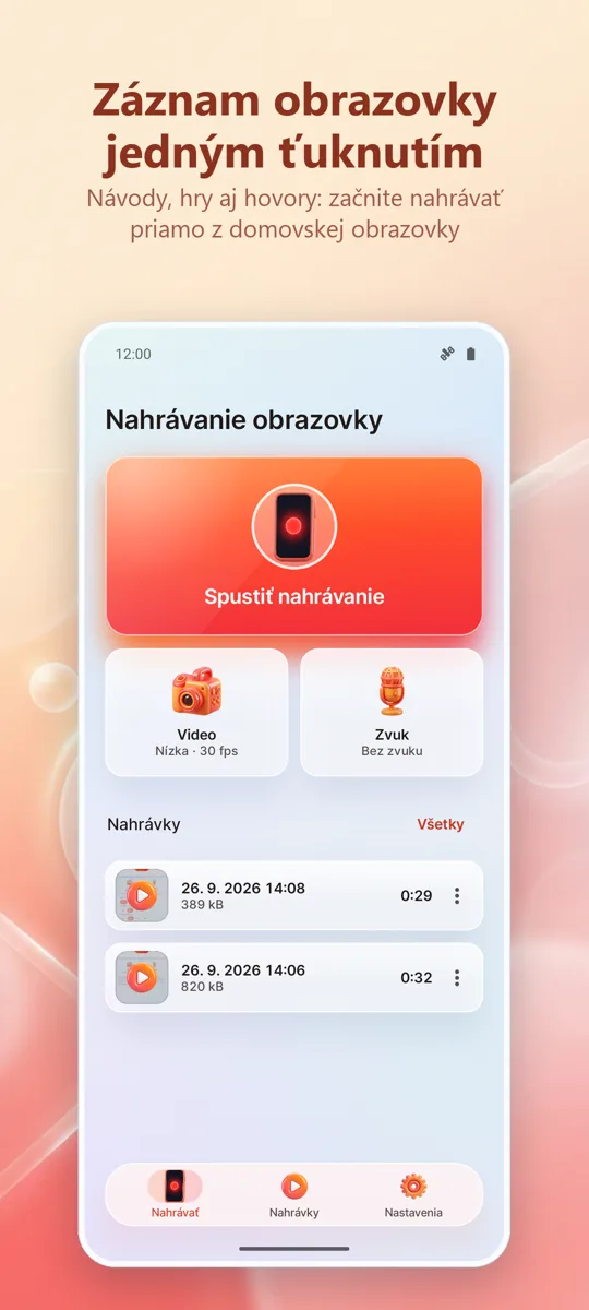Screen Recorder: HD Záznam: hlavná obrazovka