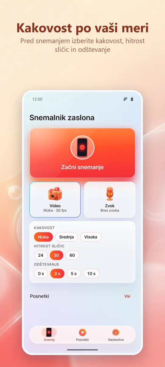 Snemalnik zaslona: HD snemanje: 