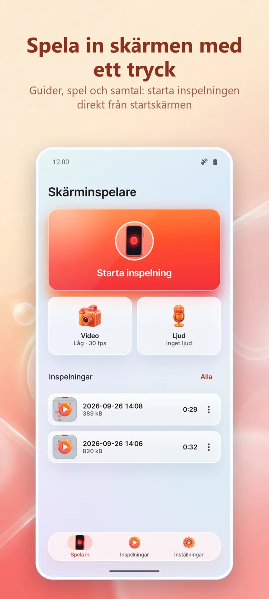 Skärminspelare: HD-inspelning: huvudskärm