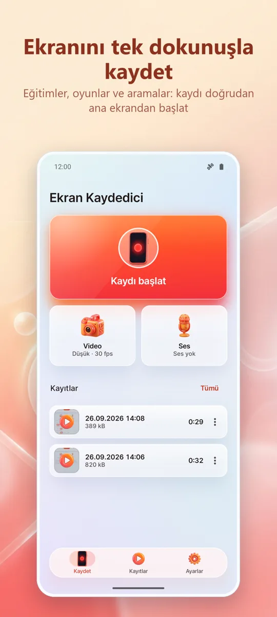Ekran Kaydedici: HD Kayıt: ana ekran