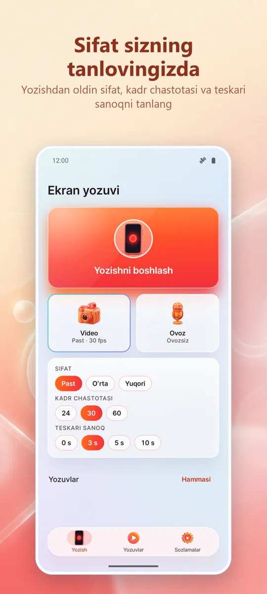 Ekran yozuvchisi: HD yozish: 